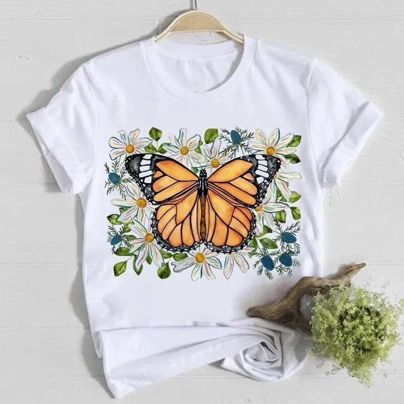 Butterfly Cute Sweet Lovely Casual Tee Top Short Sleeve Shirt Lady Clothes Fashion Tshirt Summer Female T Women Graphic T-shirts