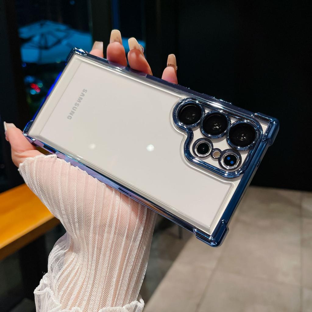 Electroplating Four Corners Anti-fall Suitable for Samsung S24 Ultra Mobile Phone Case S23FE Gradient Flash Powder A55 Protective Case