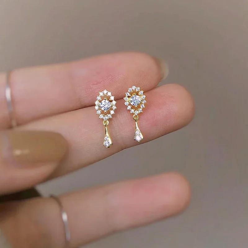 Huitan Dainty Sweet Drop Earrings Female Delicate Shiny CZ Graceful Ear Accessories Attractive Lovely Engagement Party Jewelry