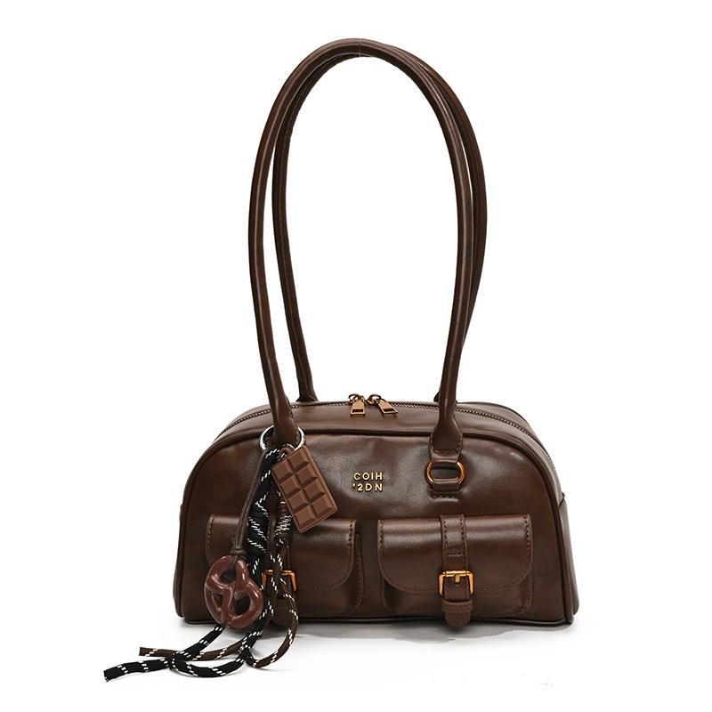 Nová módní retro kabelka Boston z roku 2025, taška Maillard, niche, dojíždějící, taška do podpaží, všestranná, s polštářem, dámská taška