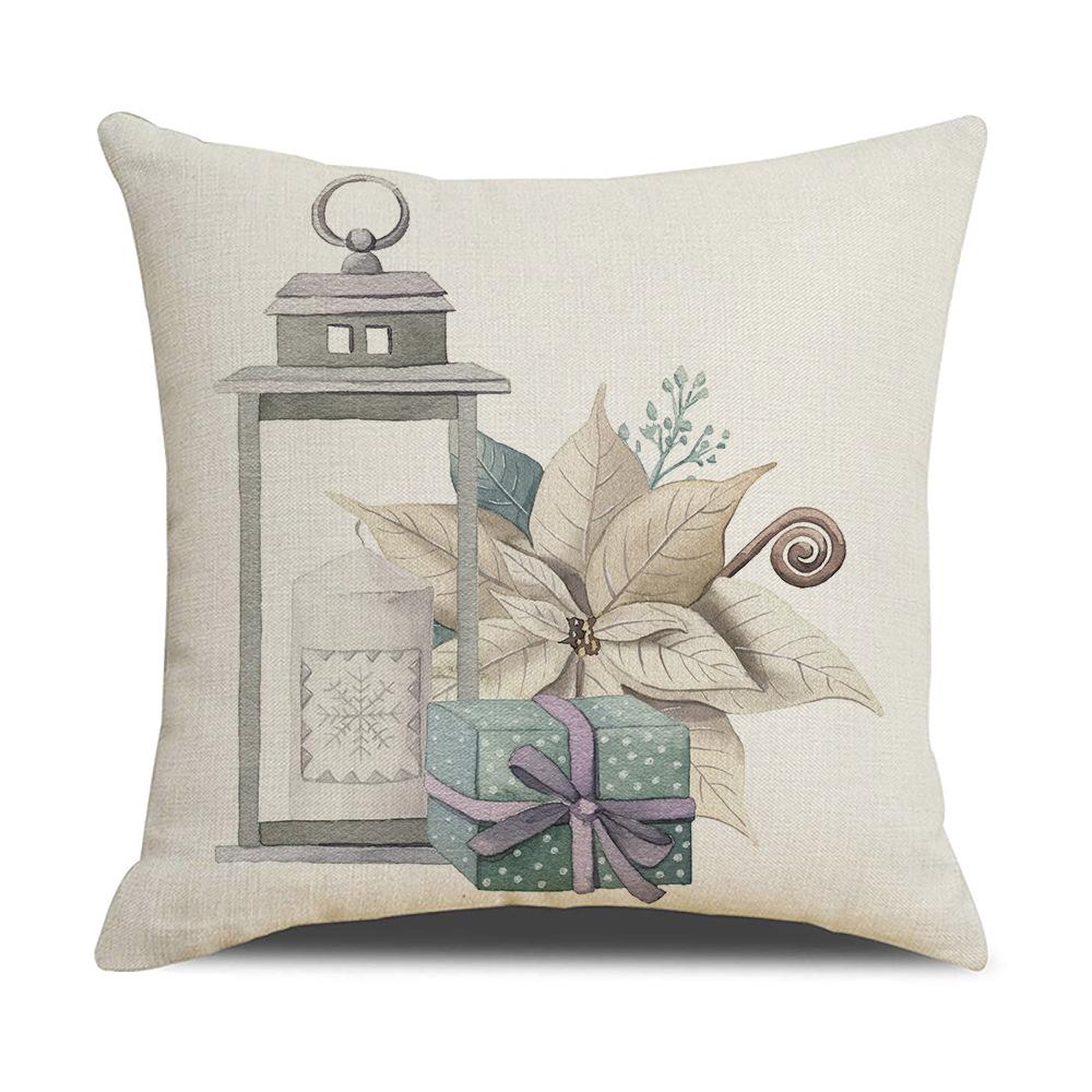 Simple Watercolor Christmas Pillow Cover Linen Printed Holiday Pillow Cartoon Pillow Cover
