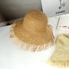 Hat Versatile Style Straw Woven Tassel Brimmed Womens Sunshade Hatscaps
