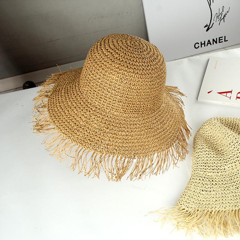 Hat Versatile Style Straw Woven Tassel Brimmed Womens Sunshade Hatscaps