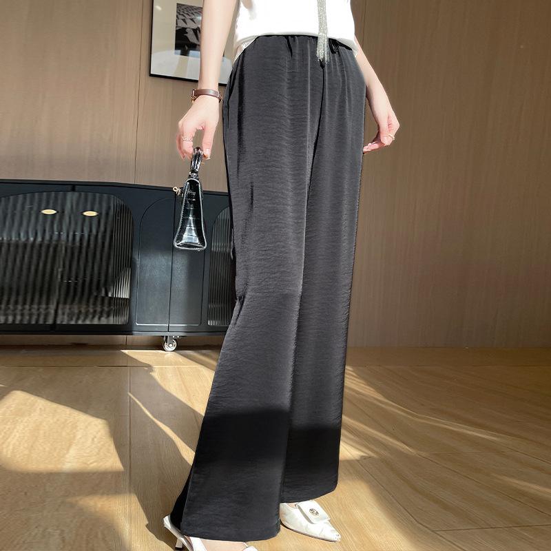 

2025 Весна/Літо Жіночі Штани з Високою Посадкою з Крижаного Шовку Вільного Широкого Крою - Текстуровані, Однотонні, Універсальний Повсякденний Драпірований Дизайн Extra Large (XL)