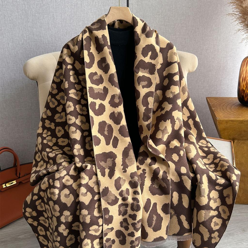 Shawl Warm Winter Scarf Women Leopard Stripes Cashmere Pashmina Thick Wrap Head Neck Foulard Luxury  Blanket Echarpe