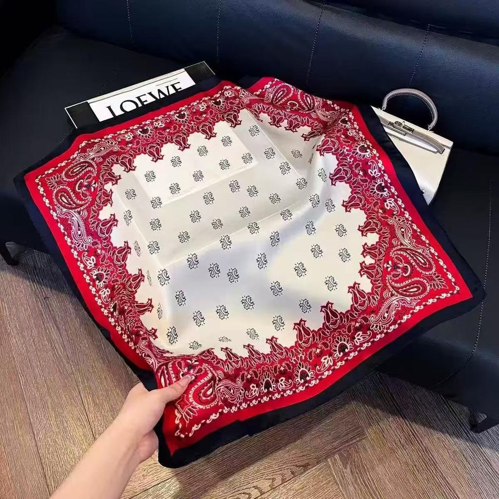 New silk scarf women's fashion versatile sense 70 square scarf neck protection scarf spring and autumn retro scarf tied bag