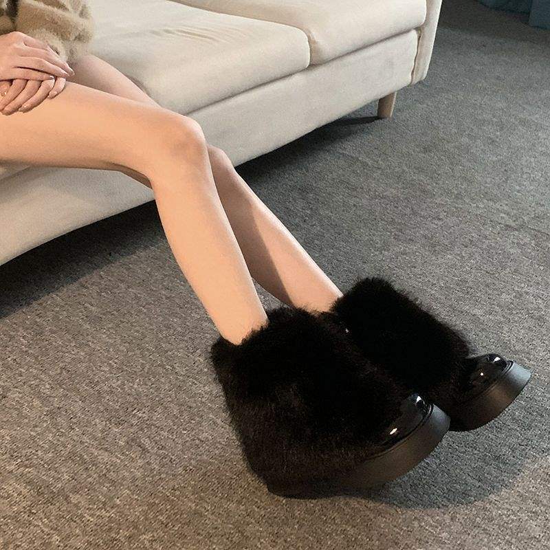 Fleece Dicksohlige Flauschige Stiefel Damen 2025 Herbst und Winter Neue Thermohose Schaftstiefel Kleine Duftende Kurze Stiefel Mode Schneestiefel