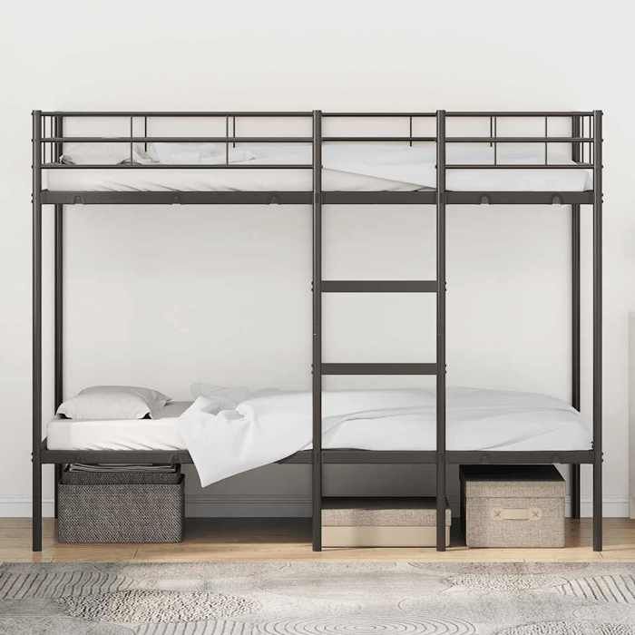 VidaXL Bunk Bed Without Mattress Black 75x190 Cm Steel, Bed Frame, Slatted Base, Bedroom Furniture, Loft Bed, Frame of 42000319