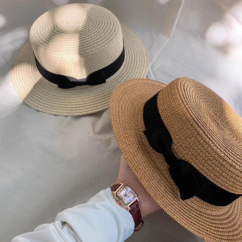 Women's Sun Hat - Vintage English Style Bowknot Flat Top Visor - Perfect for Beach & Sun Protection