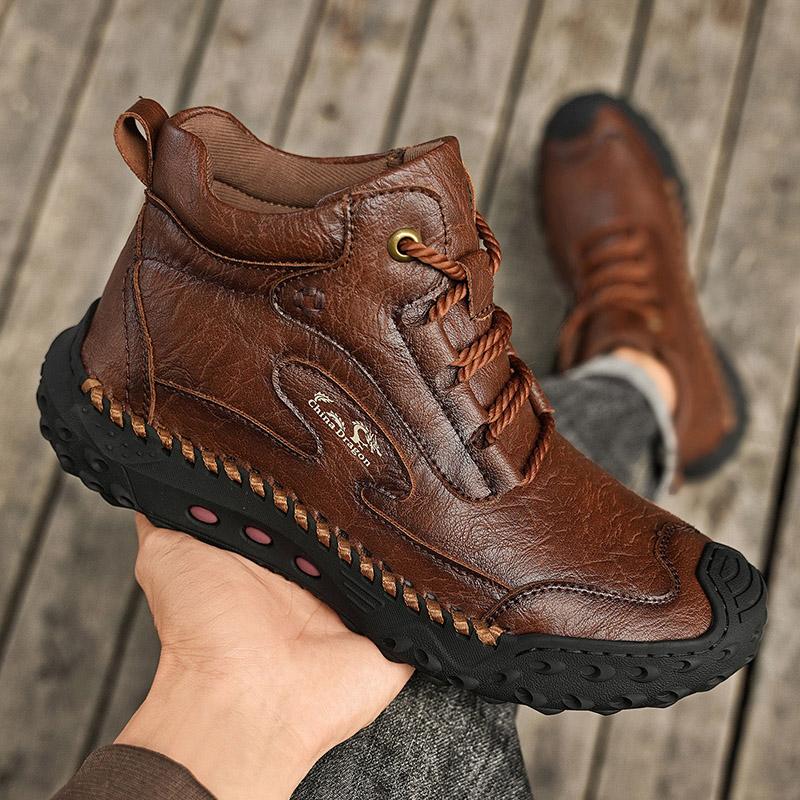 Hand-stitching Leather Men Boots Split Leather Casual Leather Shoes Men Ankle Boots