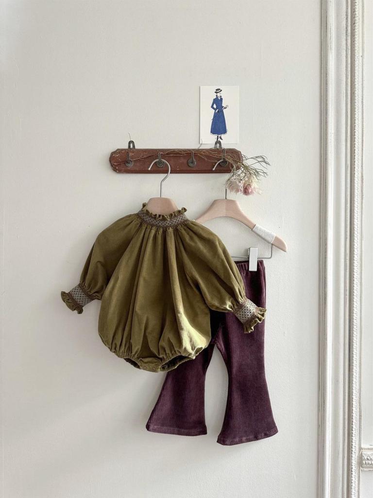 Infant Corduroy Jumpsuit with Flower Collar - Long Sleeve Spring/Autumn Style for Baby Girls