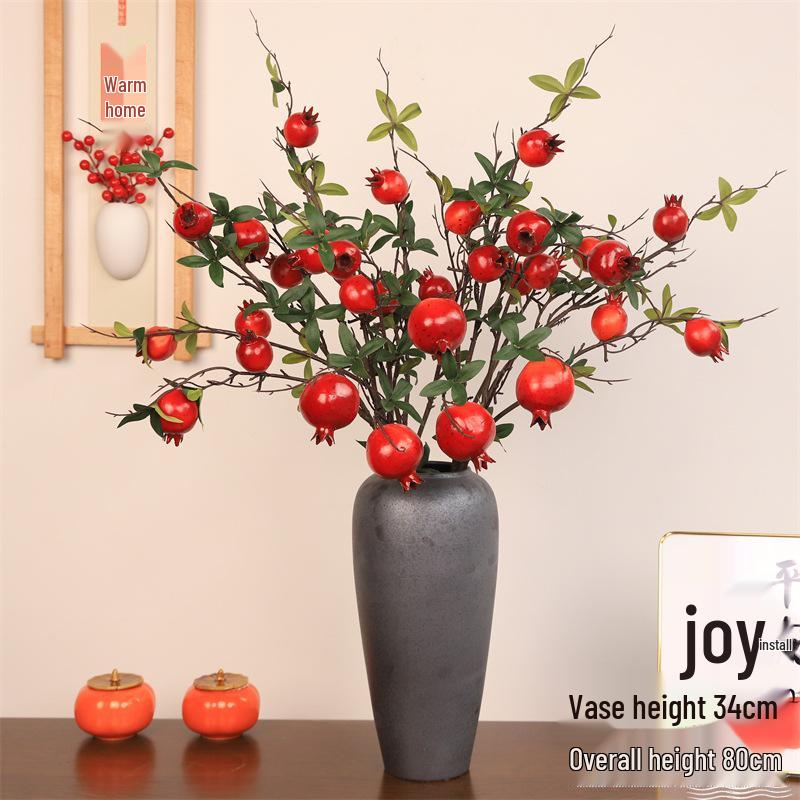 Pomegranate & Persimmon Fruit Tree Branch Bouquet: Artificial Floral Decoration for Living and Dining Rooms