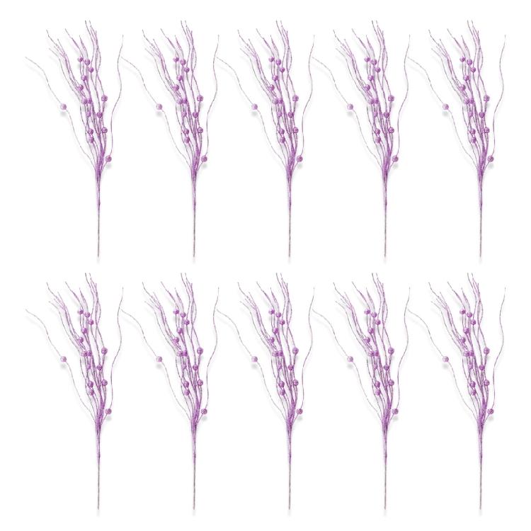 10pcs Textured Plastic Stems Glittering Christmas Picks Artficial Flower Leave Spring Festival Decoration