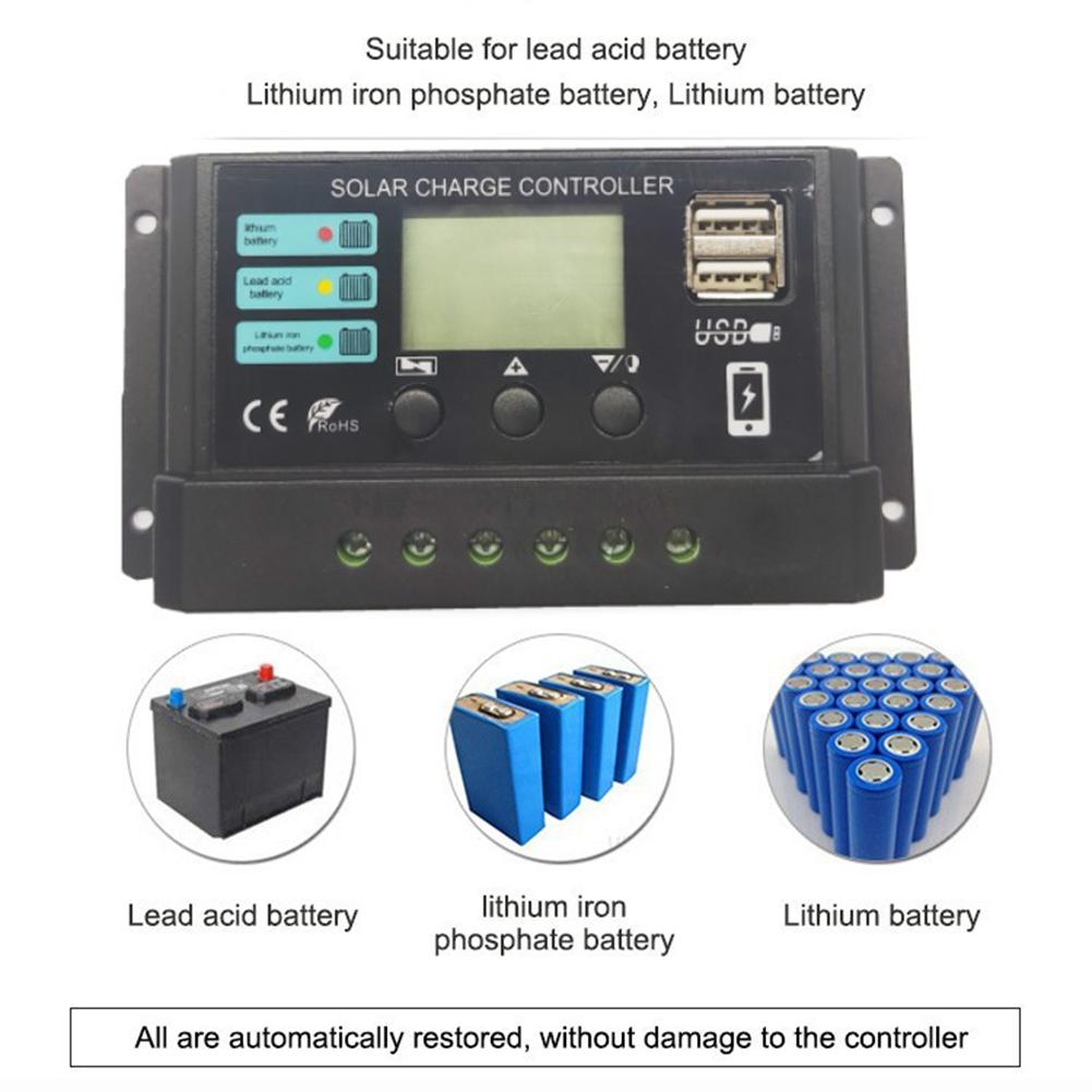 10A 20A 30A Solar Charge Controller 12V 24V Solar Panel PV Controller for Lifepo4 Lithium GEL Lead Acid Battery 24h Shipping