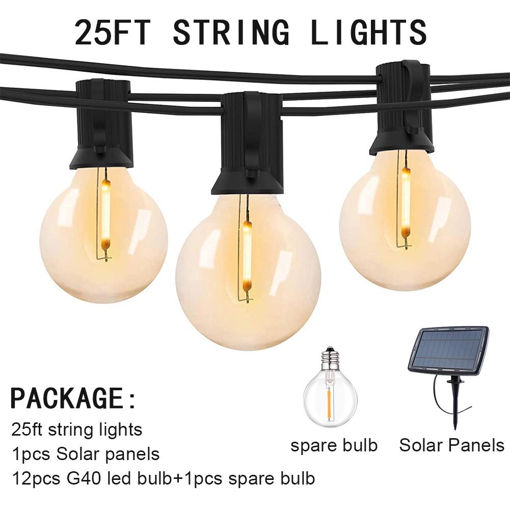 7.6M 15M Solar LED Lichterkette Außen G40 Kunststoffbirnen Garten Terrasse Lichterkette für Hochzeitsfeier Dekoration