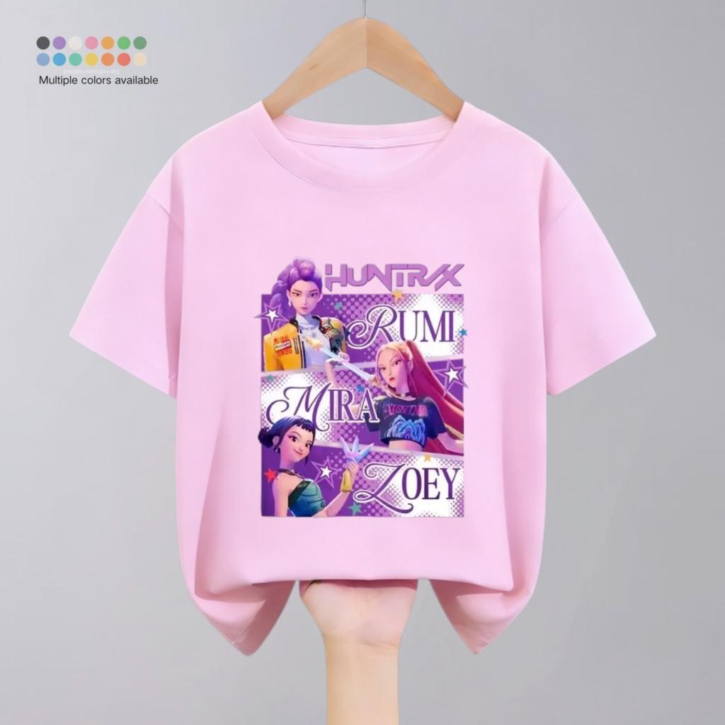 Solid Color Simple Fashion Kids Huntrix T-shirts Tops Short-sleeved Children's Clothing Korean Popular Cartoon Tshirt 1-11 Age