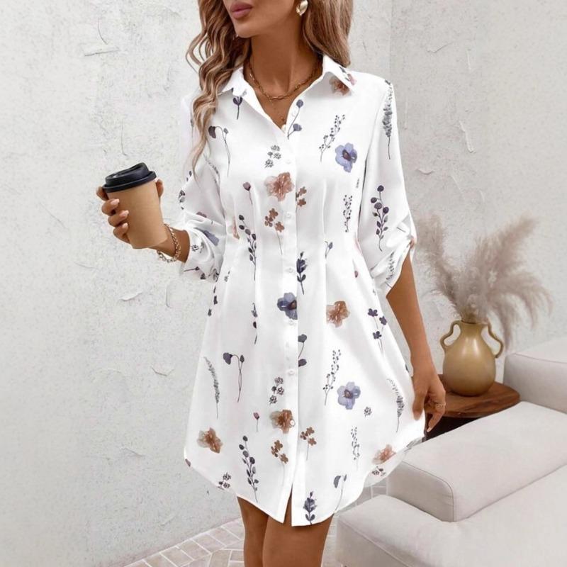 Autumn Fashion Elegant Floral Print Lapel Long Sleeve Dress Women's Clothing