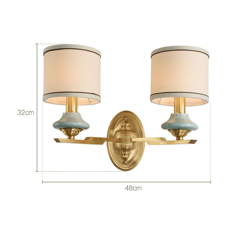 48cm Bipolar Copper Ceramic Wall Lamp, E14*2 Not Including Light Source, Round Fabric Lamp 220V, Decorative Transition Lamp