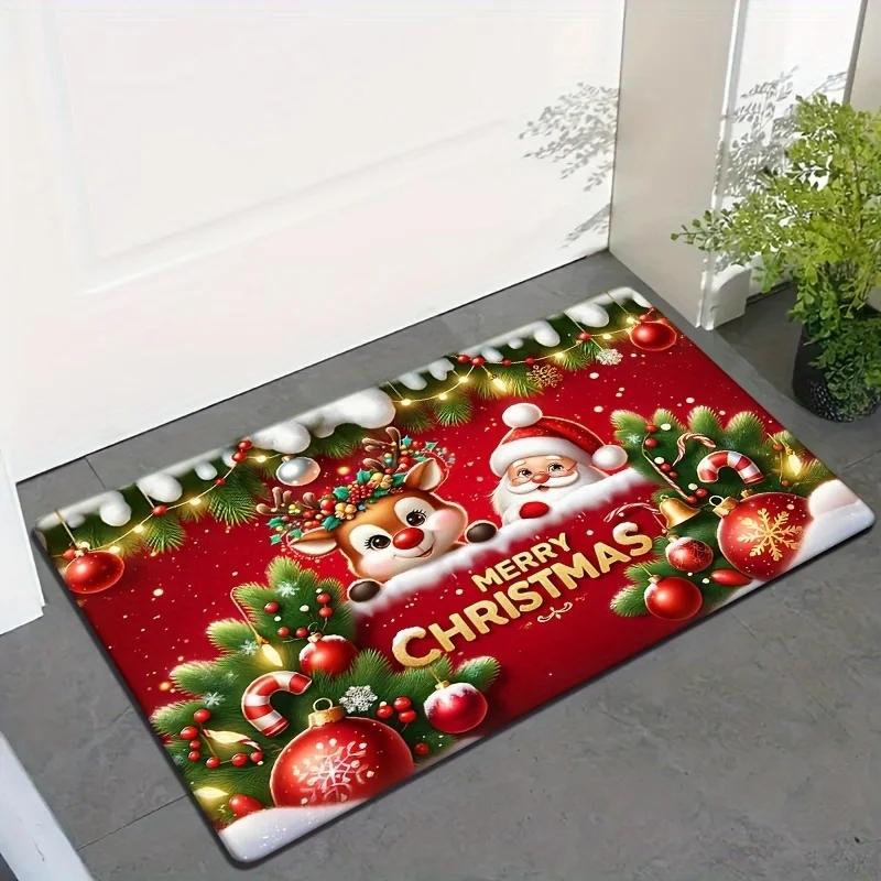 1 Piece Holiday Carpet Santa Claus and Elk Welcome Door Mat 100% Polyester Home Decoration Rug Atmosphere Full Bedroom Carpets