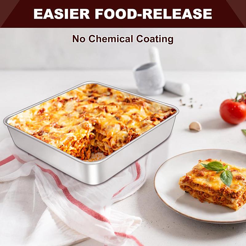 Square Cake Pan, 304 Stainless Steel Baking Pan for Lasagna Brownies, Bakeware for Oven Cooking, Bread Pie Mold