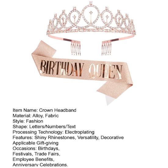 Crown Headband with Ribbon Shiny Rhinestones Headpiece Lightweight Design Stunning Sparkling Ribbon Feminine Slogans