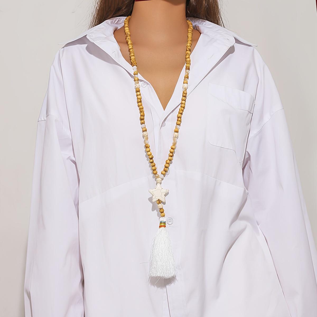 

Богемный бисерный крестик с подвеской в виде любви хлопковое ожерелье с кисточками экзотический этнический стиль свитер цепочка белый