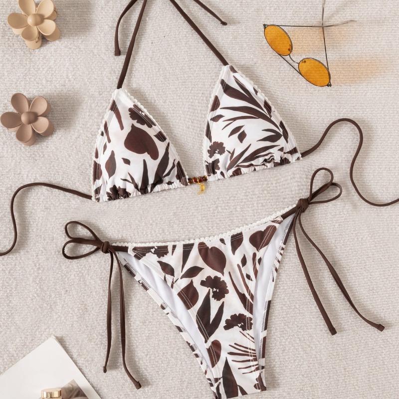 

2026 New Printed Pendant Small Lace Sexy Girl Split Triangle Cup Swimsuit Bikini L