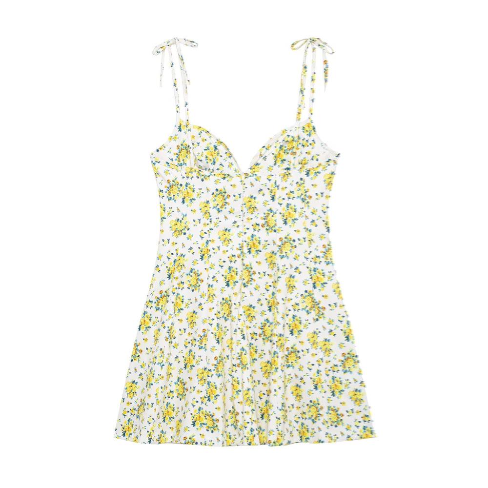 

2025 Spring/Summer Women s Slim Fit Dress: Sweet Style with Pure Desire Print & Suspender Design XS жовтий