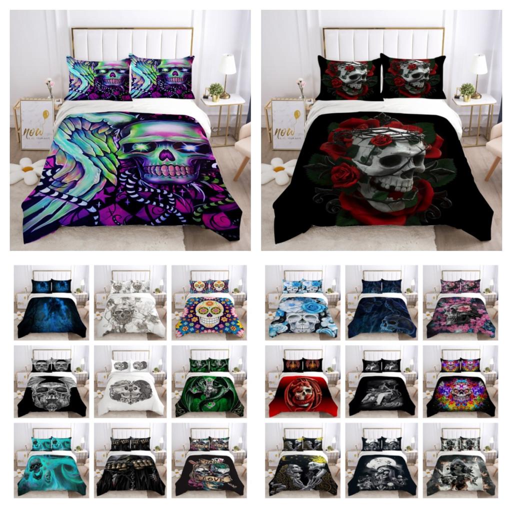 Cheap Skull Printed Comforter Cover Set Twin Size Microfiber Bed Clothes Design High Quality