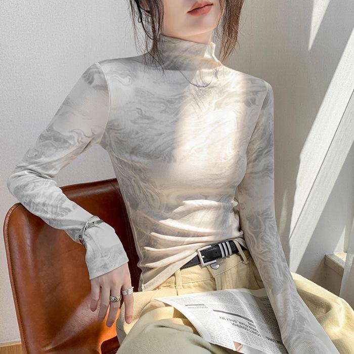 

Women s Tie-Dye High Neck Long Sleeve Slim Fit T-Shirt Small абрикосовий