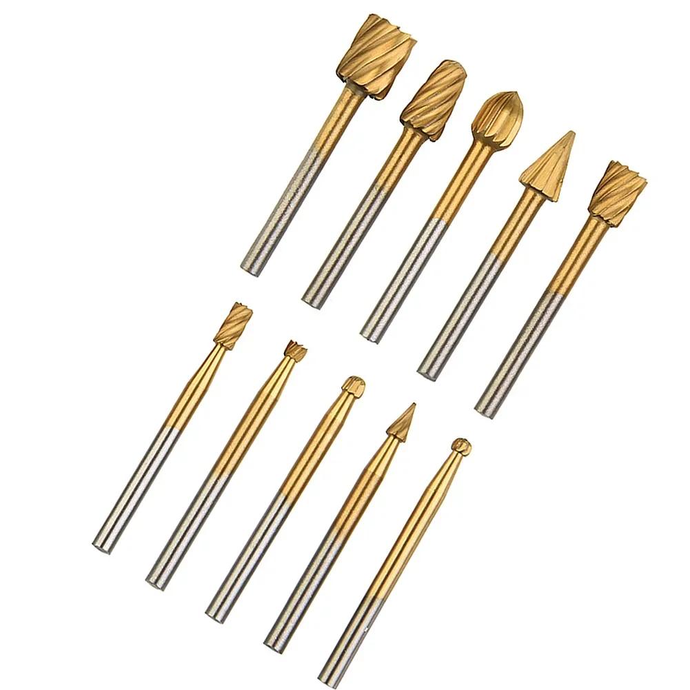 Set de burghie pentru router rotativ HSS, 10 buc. Instrumente de frezat pentru lemn, tăiere, tăiere, dirijare, sculptură, cap de șlefuit electric Instrument de gravare