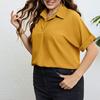 Summer Women's Shirt Plus Size Polo Neck Shirt Printed Flutter Short Sleeve Tops