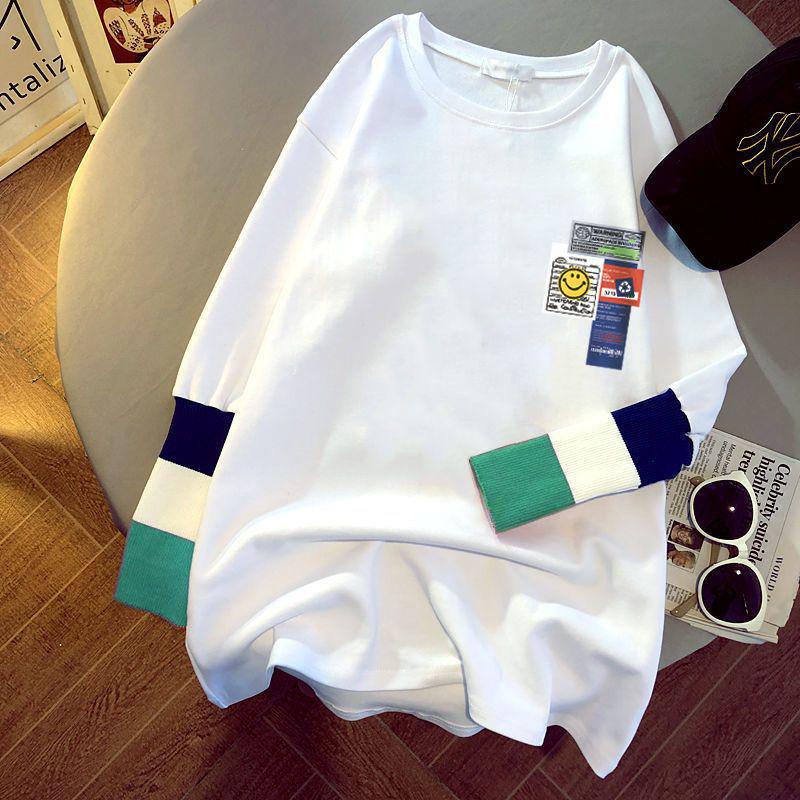 

Women s Cotton Korean Style Fleece-Lined Long Sleeve Color Block Top L [Weight: 110-125 jin]
