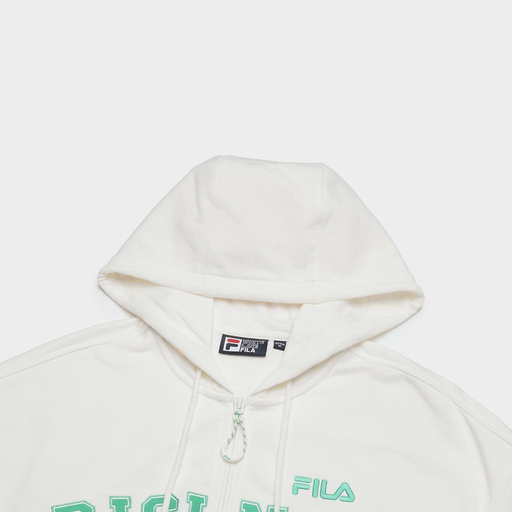 FILA Letter Print Hooded Casual Knit Jacket Women jackets Cloud-Mushroom-White F11W419505F-WT