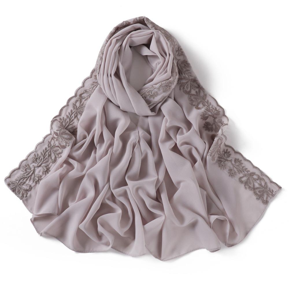 Versatile Elegant Women Hijab Thin Embroidered Edging Embroider Scarf Breathable Chiffon Headscarf Shawl Women Headwear