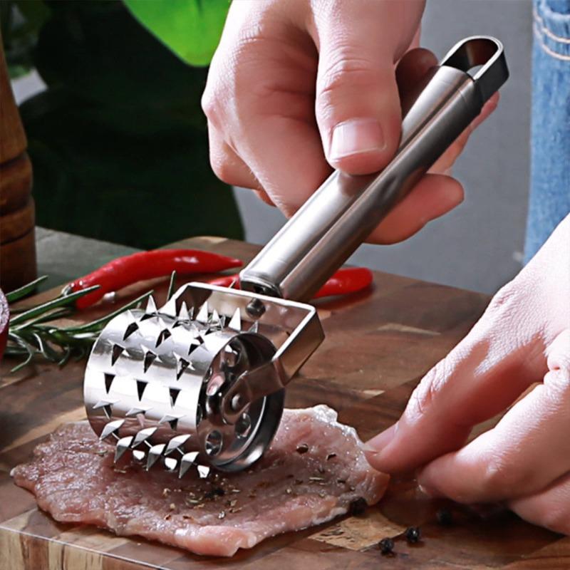 Stainless Steel Meat Loosener Kitchen Supplies Pork Beef Chicken Hammer Rolling Tenderizer Roller Head Household Tool