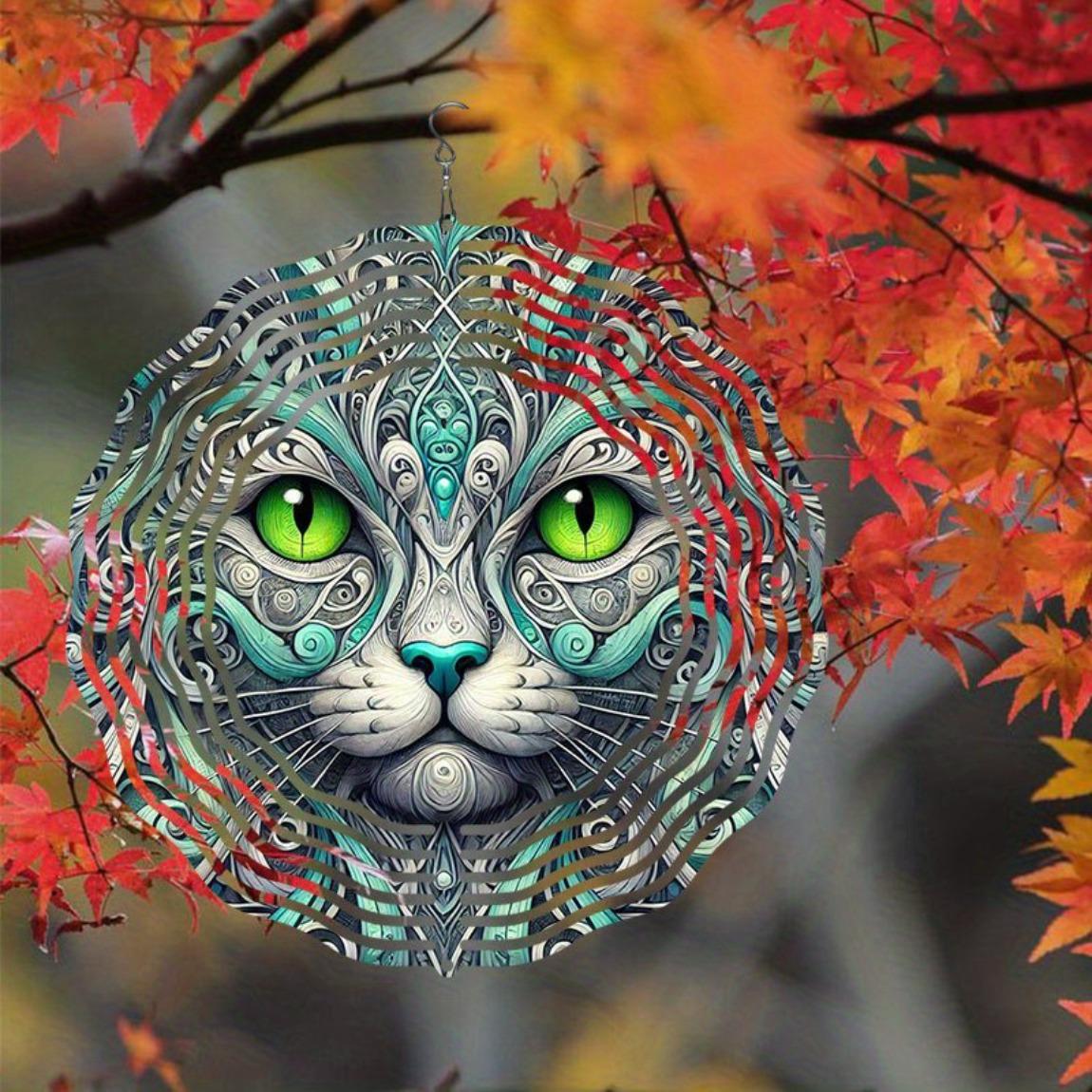

3D Metal Cat Face Wind Chime Handcrafted Kinetic Wind Spinner for Outdoor Patio Balcony Decor Vibrant Teal Turquoise Hanging Art