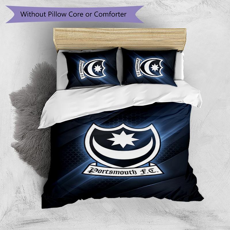 Set Lenzuola Stampato 3 Pezzi Portsmouth FC Traspirante Copripiumino con Federe Biancheria da Letto Decorativa per Camera da Letto Casa