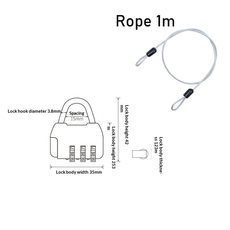 Security Steel Cable With 3 Digit Combination Lock Travel Padlock 1M Coated Safety Wire Rope Double Loop For Luggage Suitcase