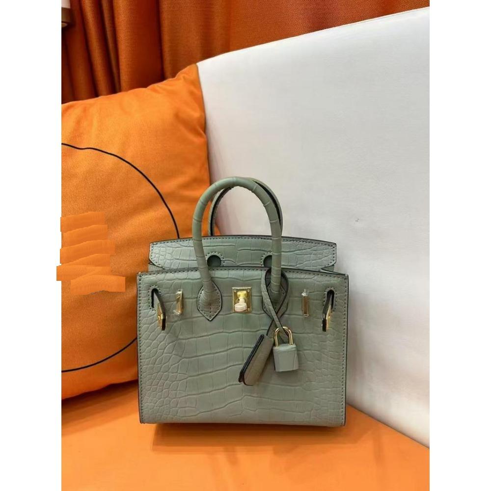 2025 New Genuine Leather Women's Bag Foggy Crocodile Skin Wax Thread Platinum Bag Handheld Women's Bag Cross Border