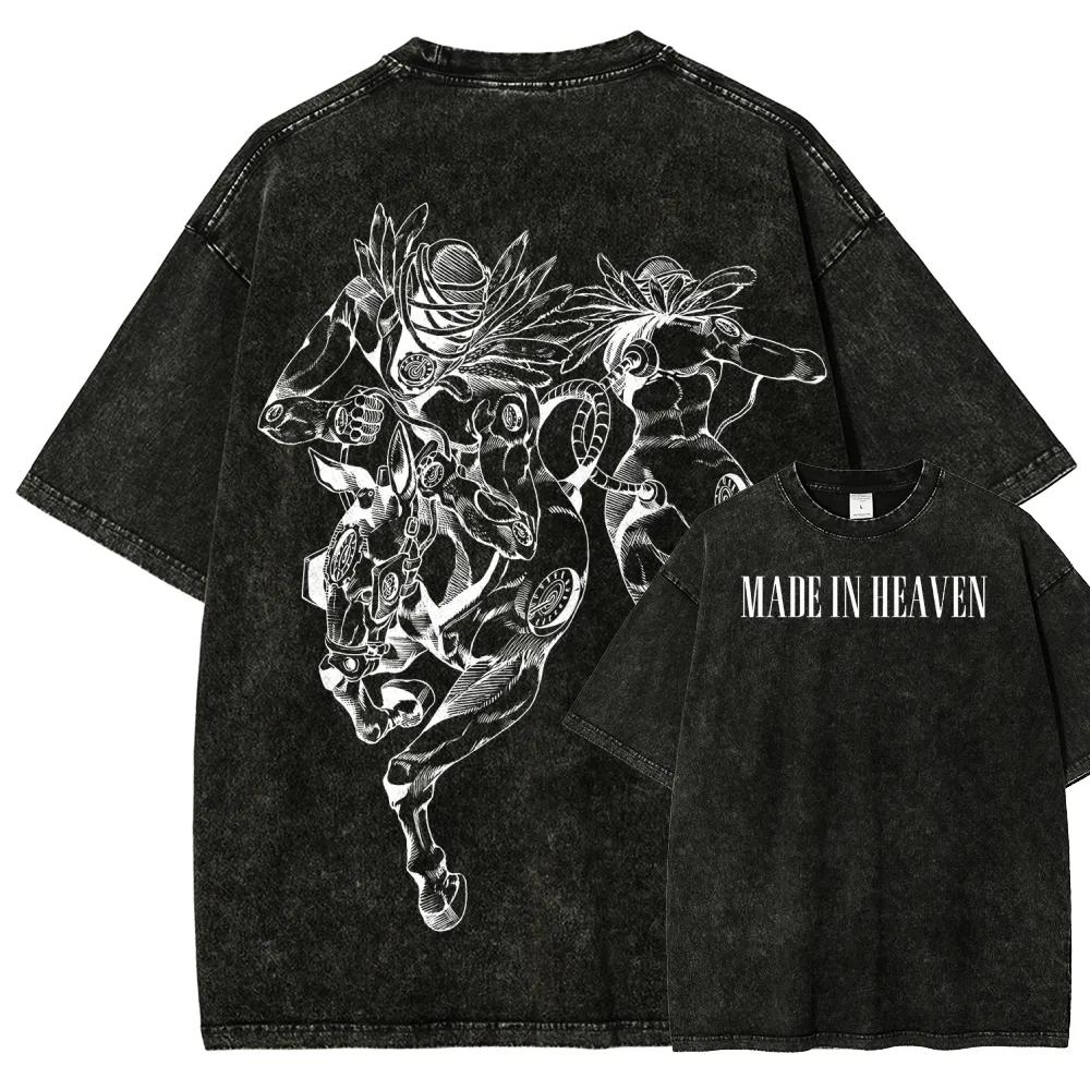 2026 Anime JoJo s Bizarre Adventure Made In Heaven Graphic T Shirt Men Women Clothing Oversized Tshirt Washed Cotton Tee Harajuku T-shirt Short Sleeve S