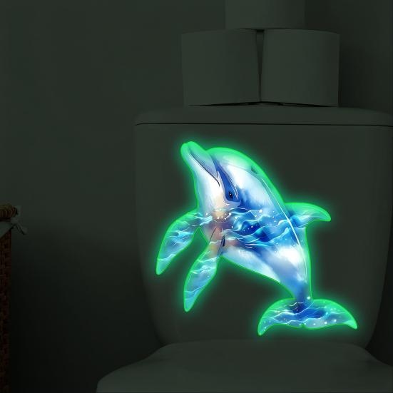 Glow In The Dark Dolphin Toilet Stickers, Waterproof PVC Bathroom Wall Decals, Self-Adhesive Kids Toilet Seat Decor, Removable Luminous Bathroom