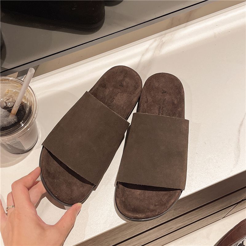 Retro One-word Slippers for Women's Outer Wear 2025 New Summer Thick-soled Heightening Casual Versatile Lazy Beach Cool Slippers