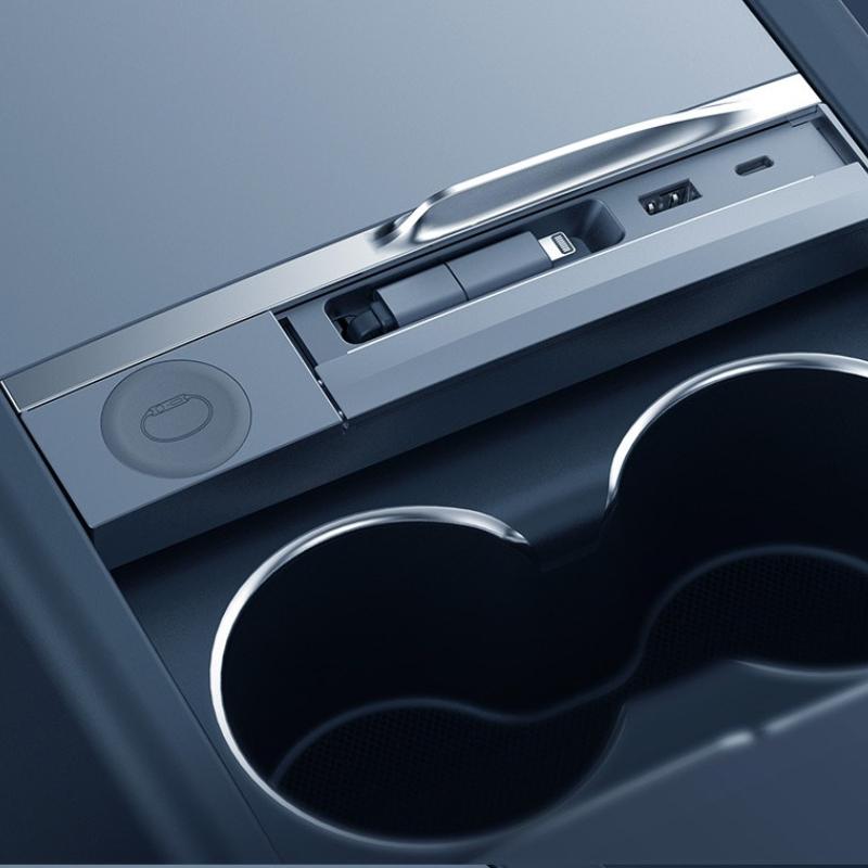 Applicable To Tesla's New Model 3/Y Center Console Expansion Dock, with Retractable Cable, Wireless Charging Extender Adapter