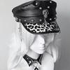 2000s Women Beret Hat Punk Rivet Decors Flat Top Cap Breathable PU Leather Octagonal Hat for Casual and Cosplay Wear