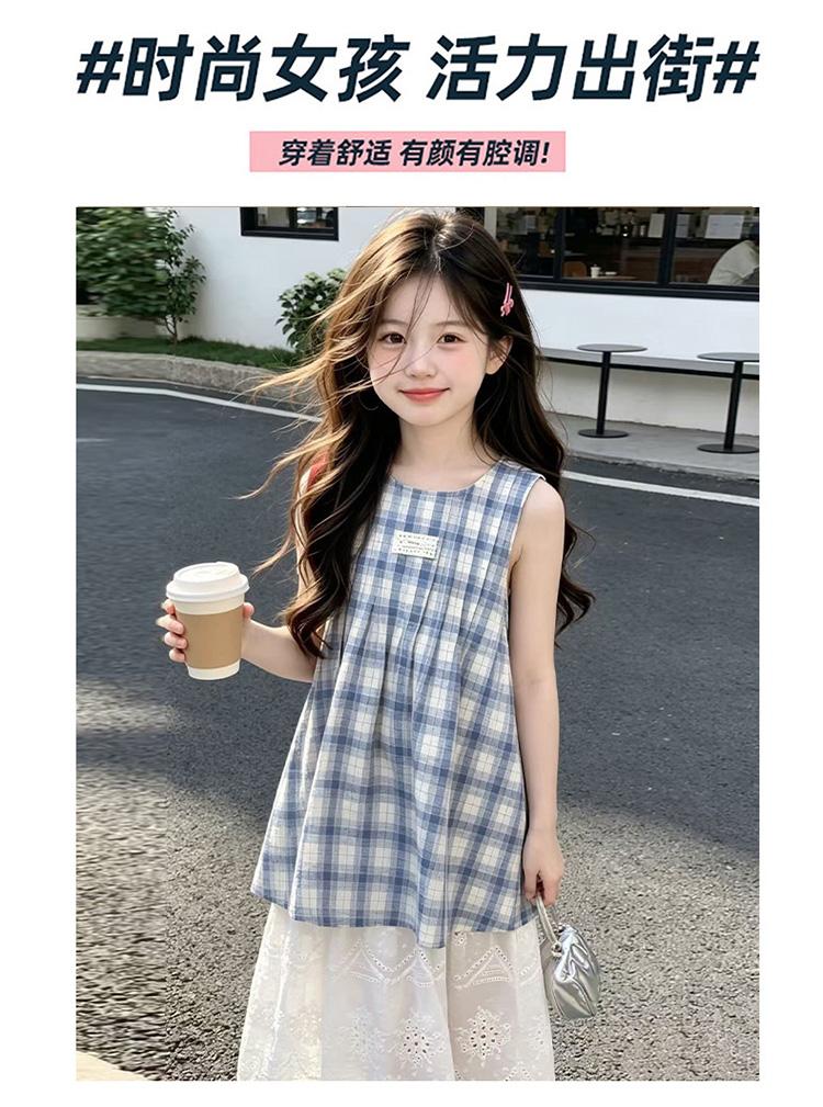 Girls' sleeveless patchwork plaid dress summer 2026 new children's summer dress, stylish and super beautiful girls' dress