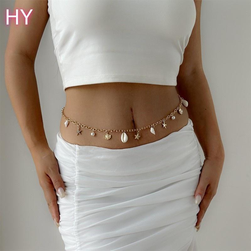 HY Multilayer Imitated Pearl Conch/Shell Waist Chains for Women Holiday Lady Seabeach Body Chain Accessories Fashion Jewelry
