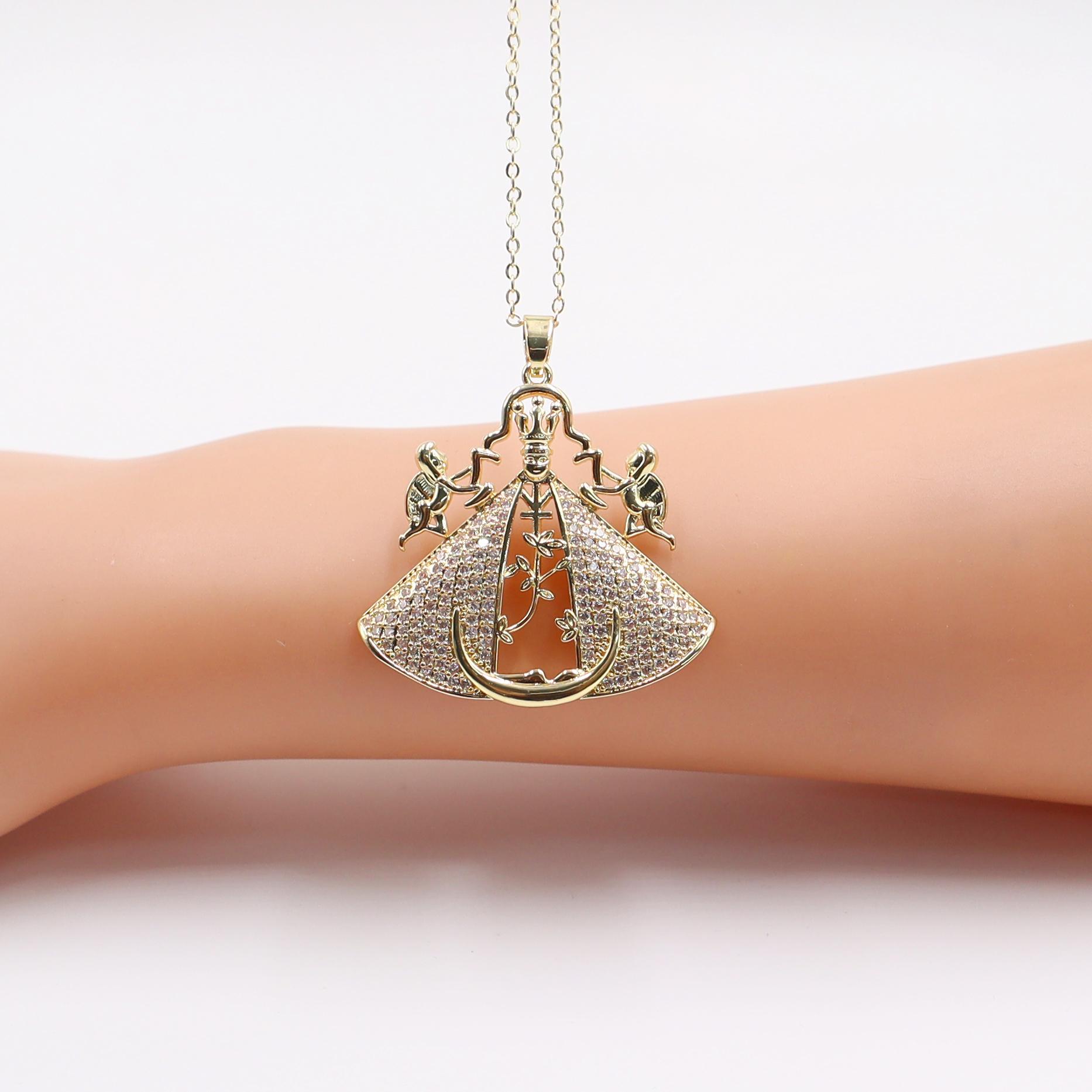 

New Creative Design Our Lady of Aparecida Necklace Gold Copper Virgin Mary Zircon Pendant For Charming Man Woman Zircon Gift