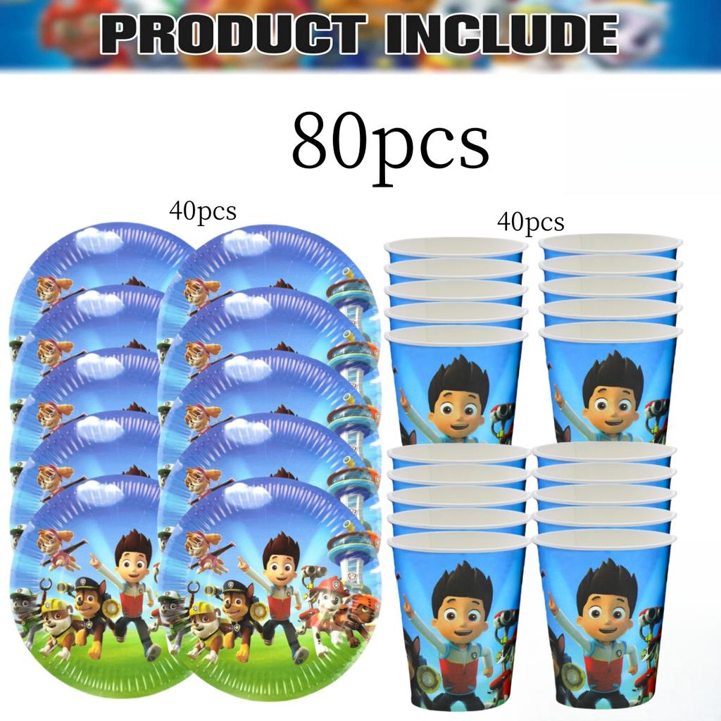 40pepole PAW Patrol Disposable Tableware Set Birthday Party Decor Patrol PAW Paper Plate Cup Kids Girls Favors Party Supplies