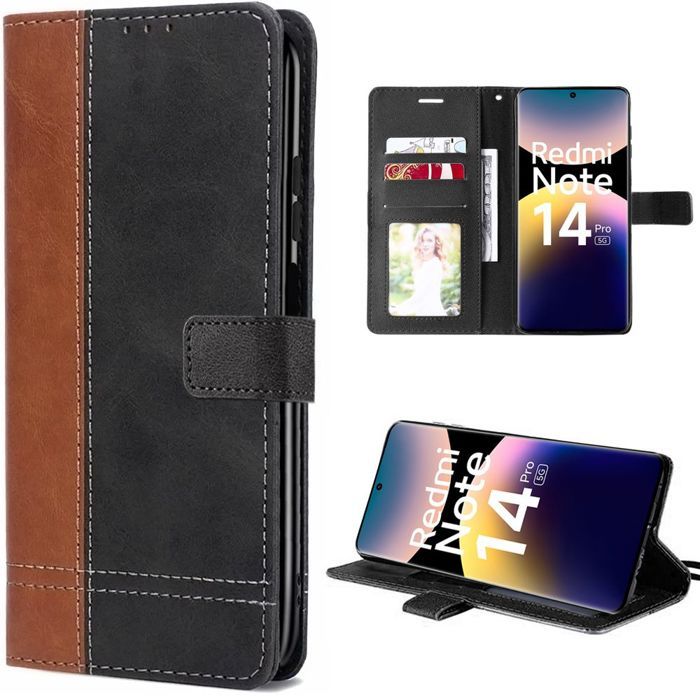 Coque - E.F.CONNECTION - Pour Xiaomi Redmi Note 14 Pro 5G - Bicolore Marron/Noir - Anti-rayures - Protection 360°